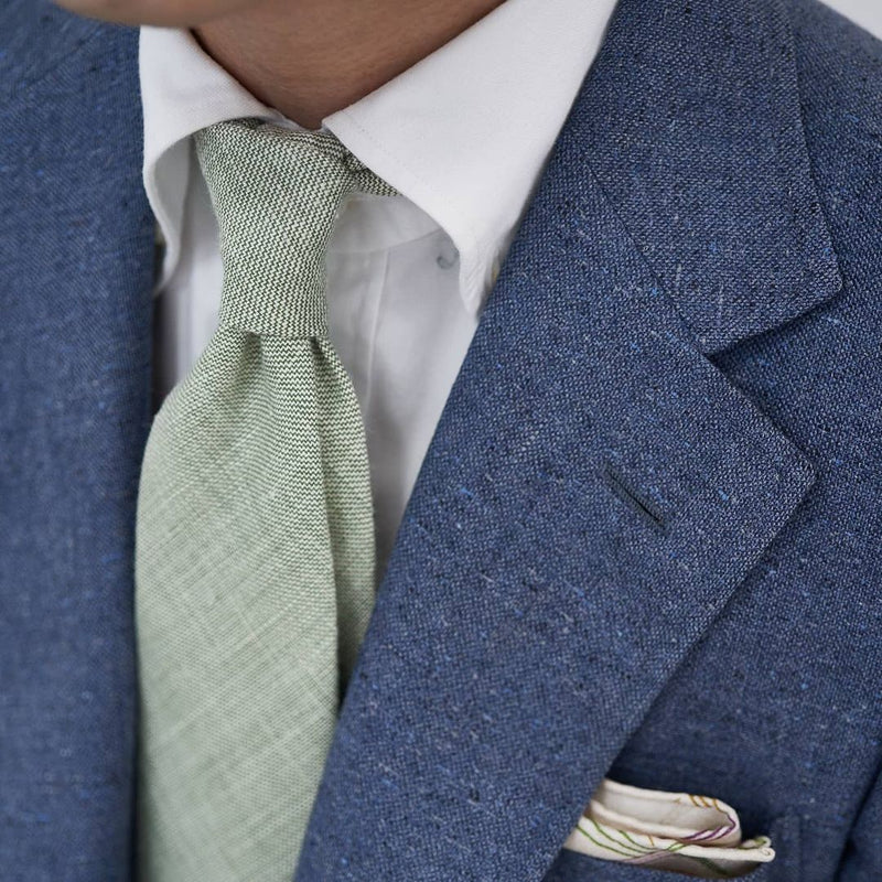 Green White Wool Silk Linen