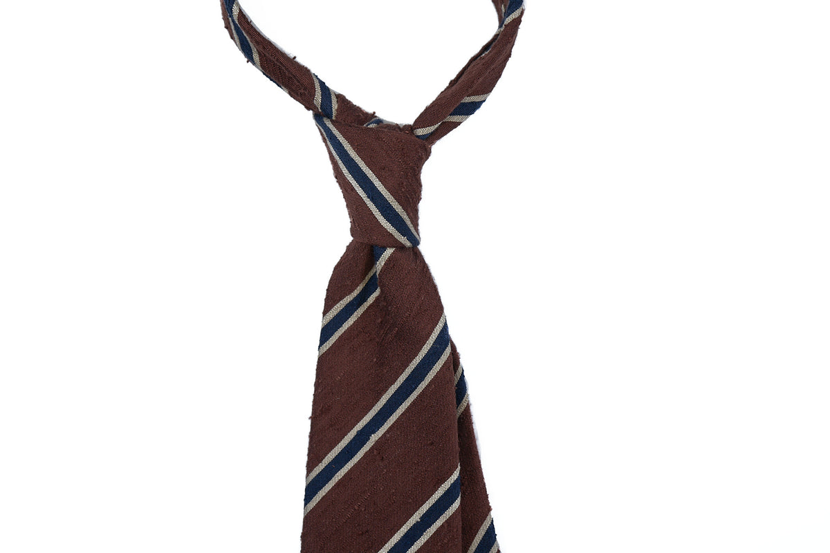 Chocolate Blue Striped Shantung