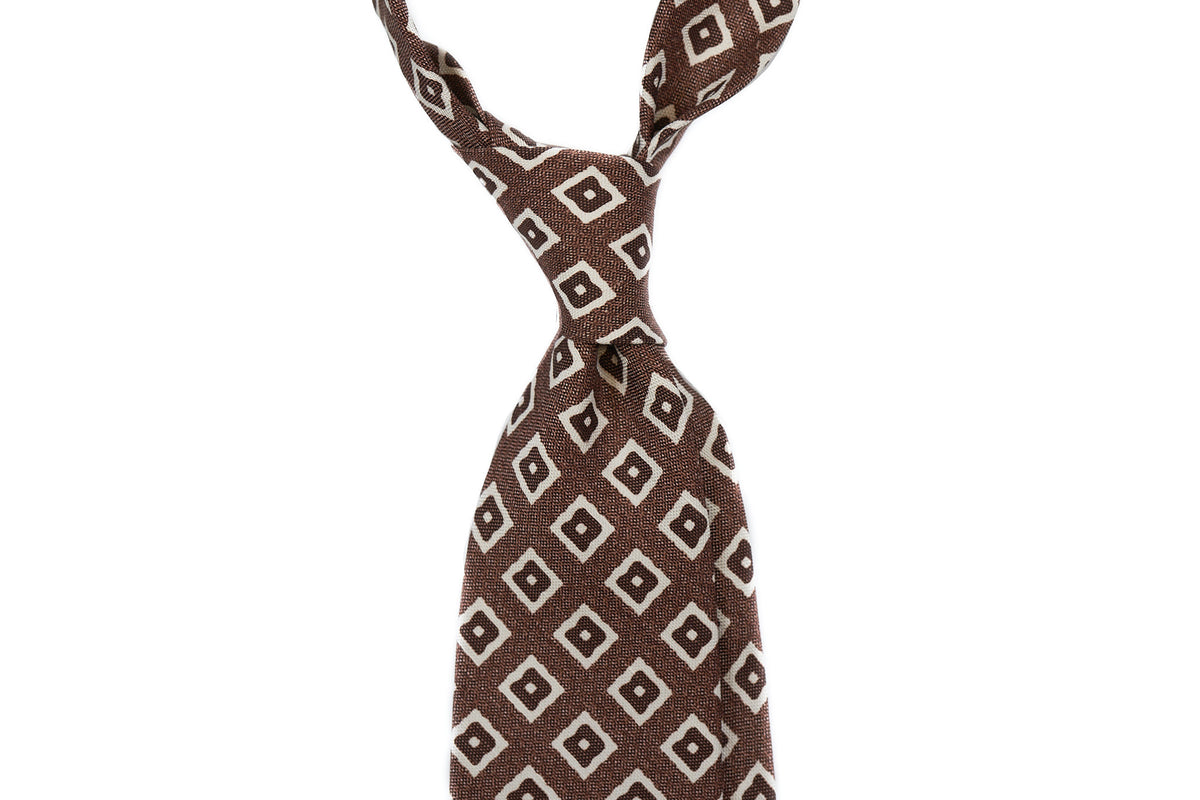 Brown with White Squares Silk Linen