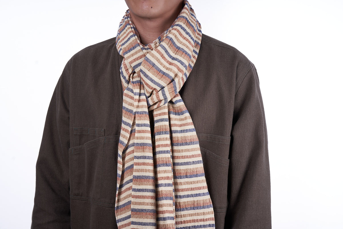 15" x 82" - Scarf: Rust Stripes Cotton Crepe