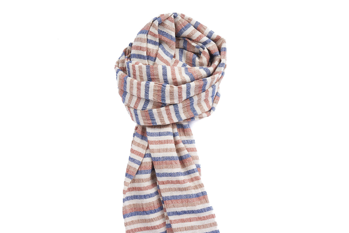 15" x 82" - Scarf: Rust Stripes Cotton Crepe