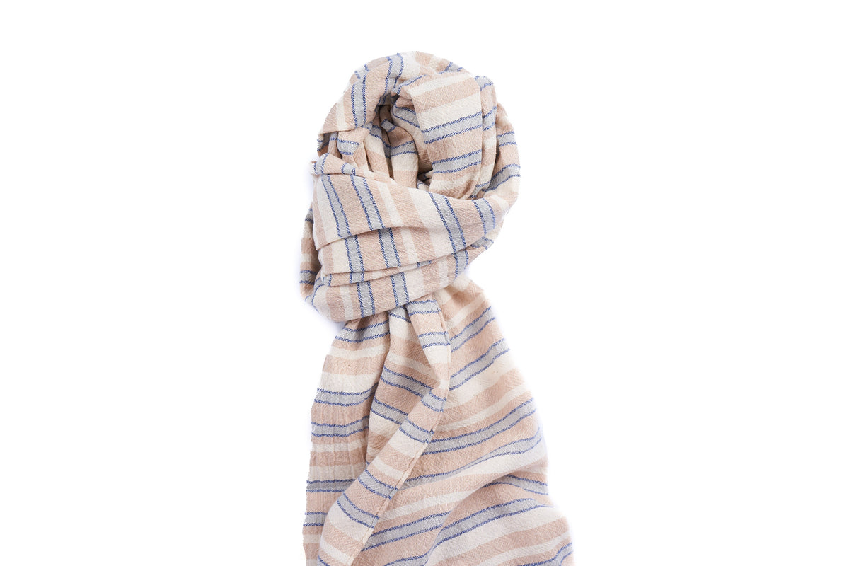 15" x 82" - Scarf: Khaki Stripes Cotton Crepe