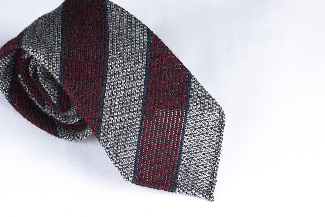 Grey-Burgundy Grenadine Wool Silk
