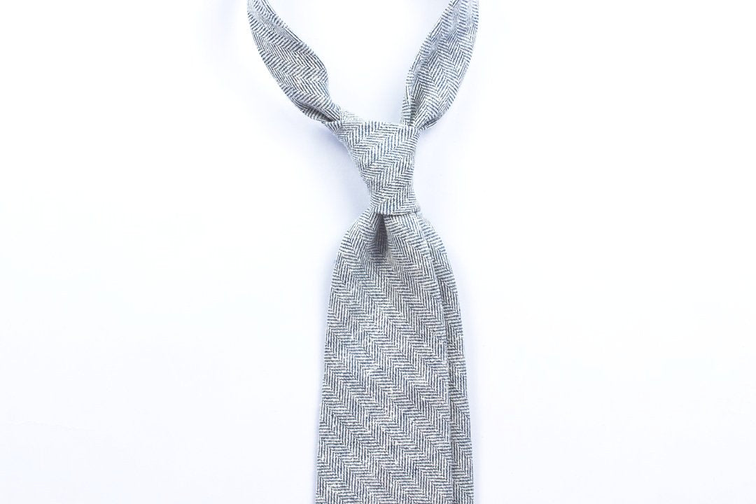 Light Blue Silk Linen Herringbone