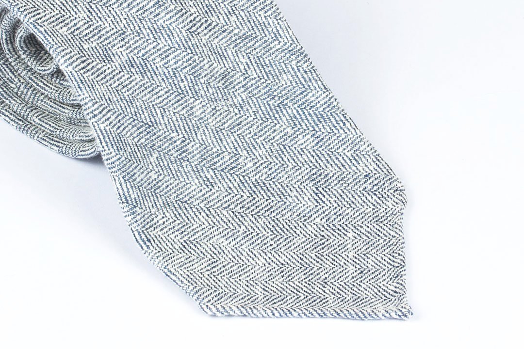 Light Blue Silk Linen Herringbone