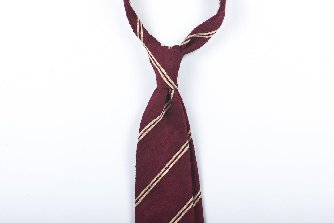 Burgundy-Cream Double Bar Shantung