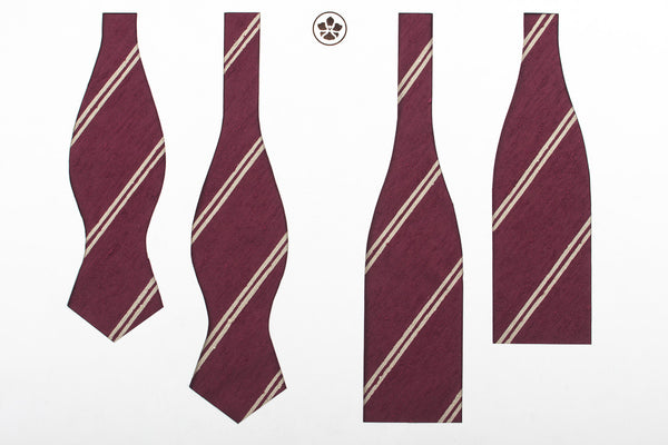 Burgundy-Cream Double Bar Shantung Bow Tie