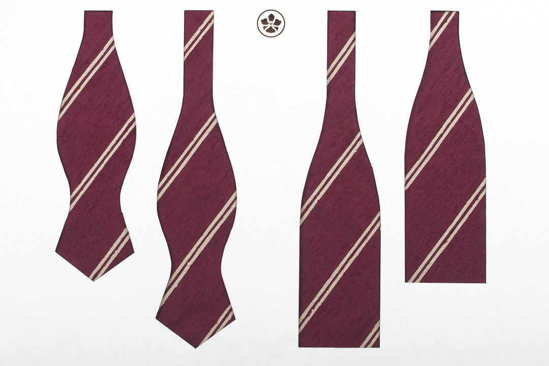 Burgundy-Cream Double Bar Shantung Bow Tie