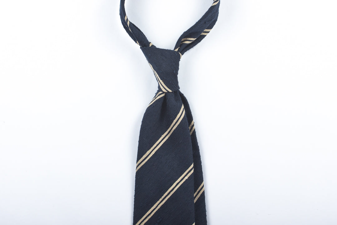 Navy-Cream Double Bar Shantung