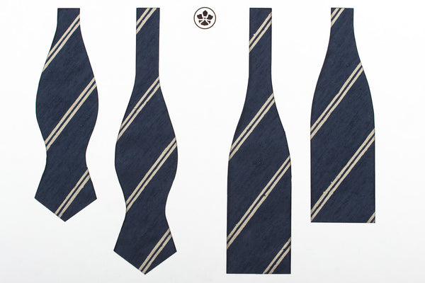 Navy-Cream Double Bar Shantung Bow Tie