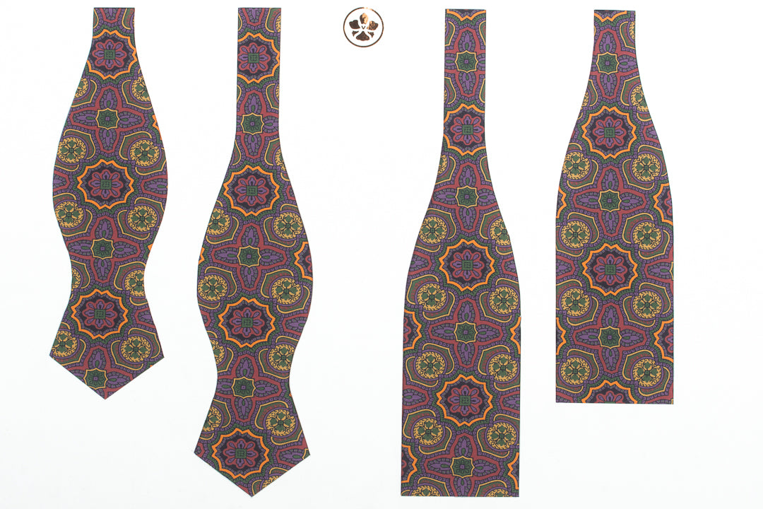 Purple & Yellow Large Floral Motif Bow Tie