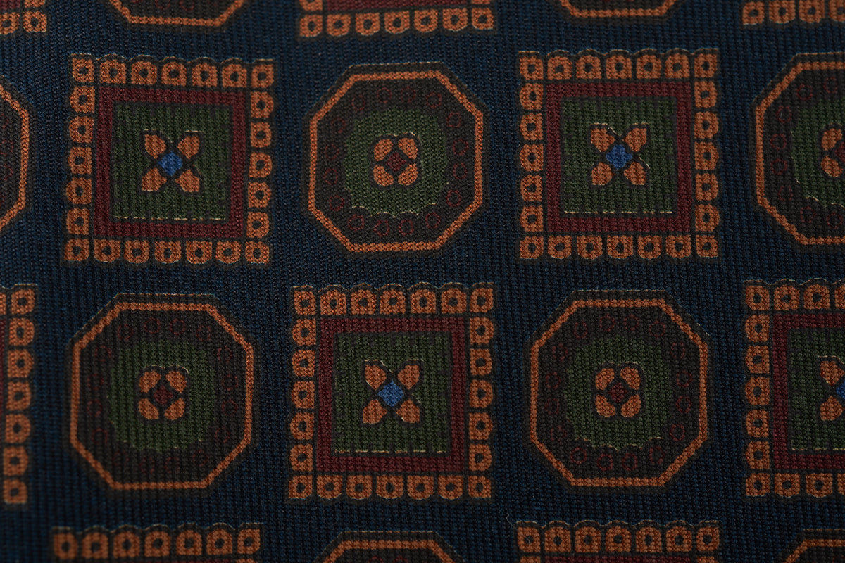 Blue-Rust Square Octagon Motif Ancient Madder