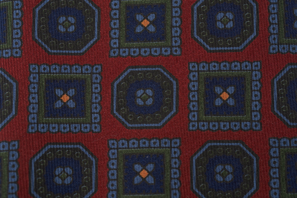 Red-Blue Square Octagon Motif Ancient Madder