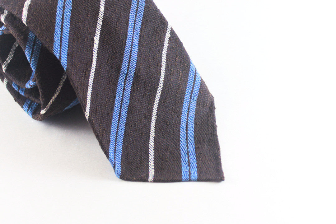 Brown-Blue Striped Shantung
