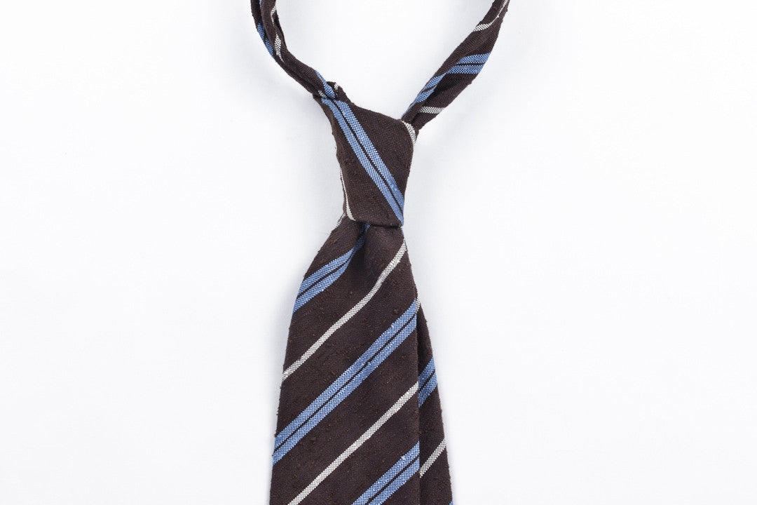 Brown-Blue Striped Shantung