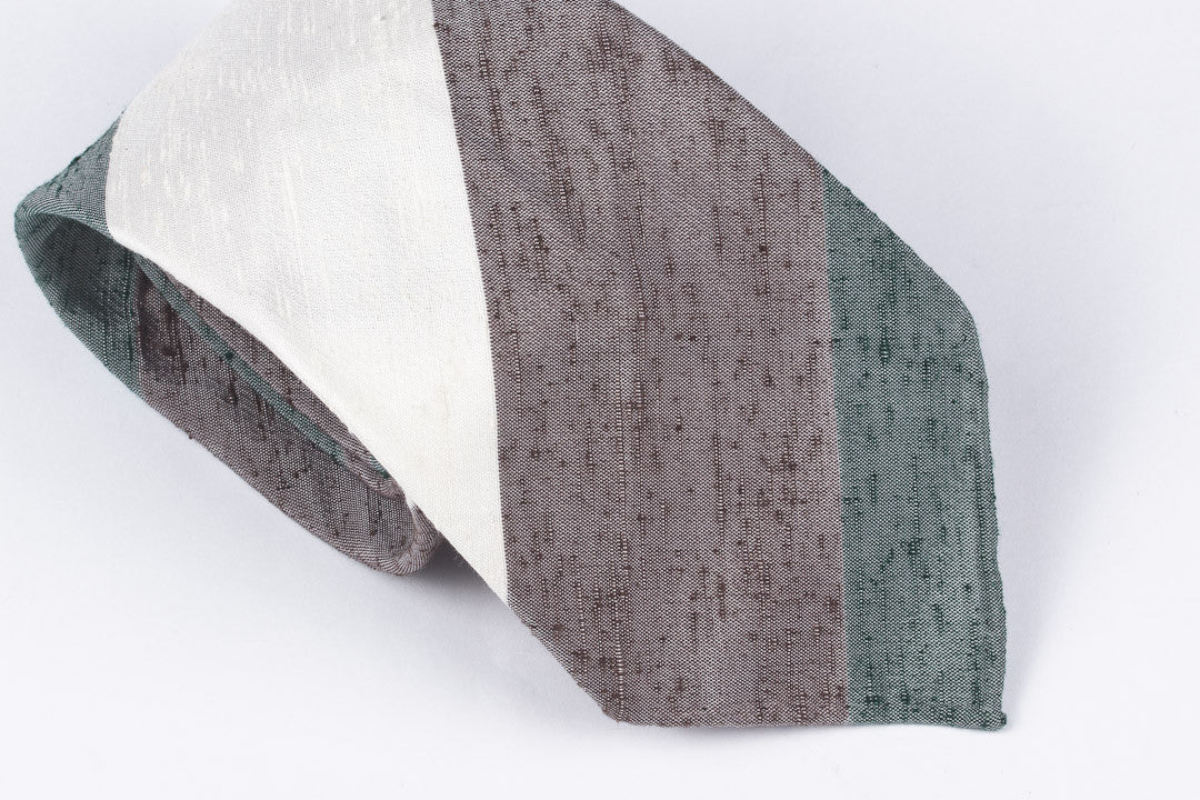 Green Brown Ecru Block Stripes