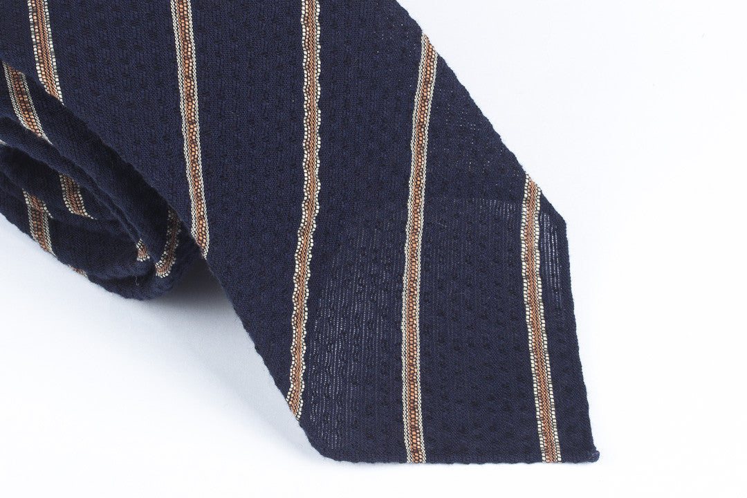 Navy-Rust Striped Seersucker