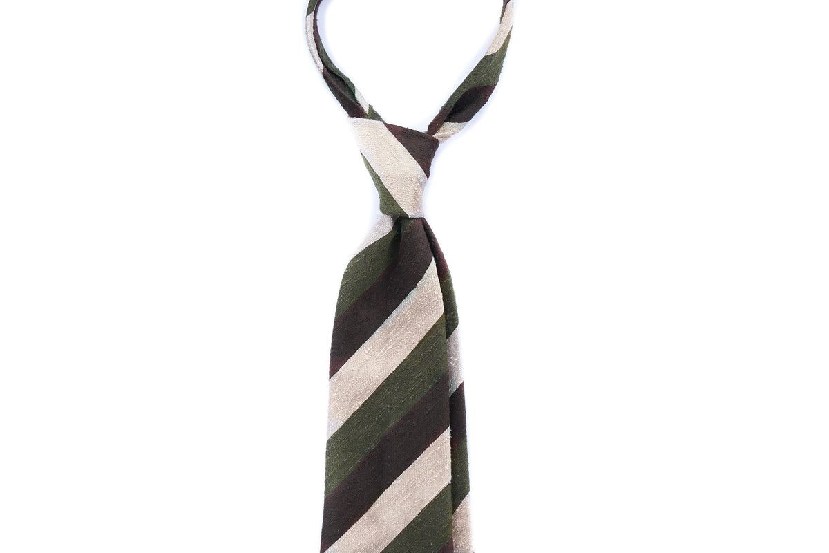 Olive-Brown Block Striped Shantung
