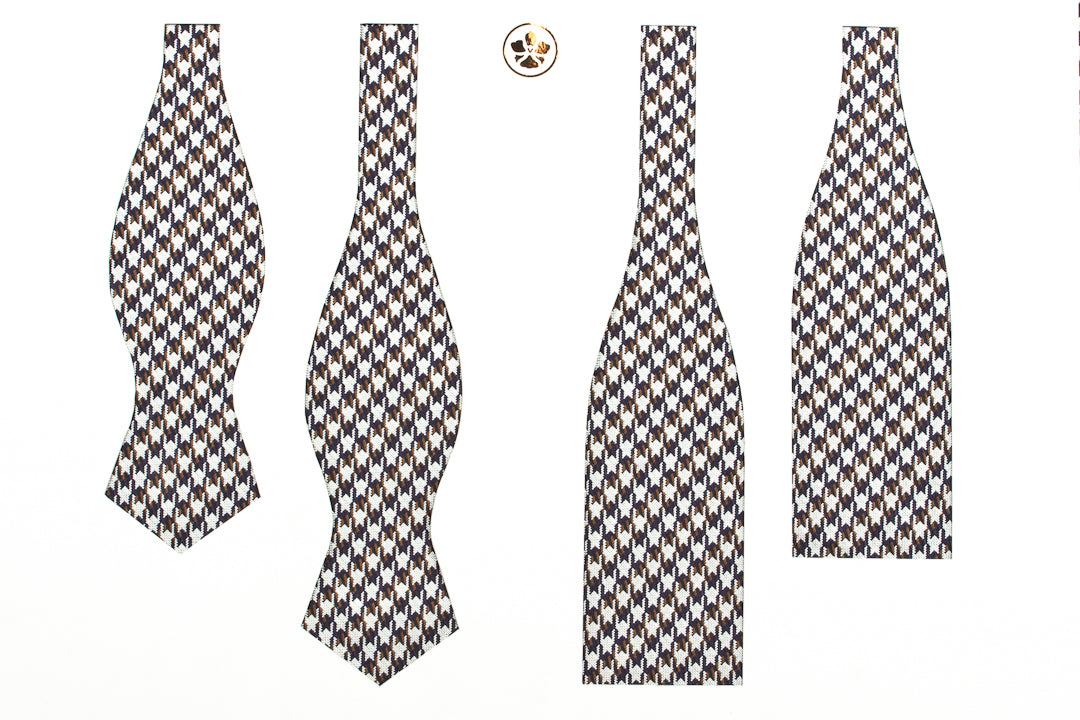 Navy-Brown Medium Houndstooth Bow Tie