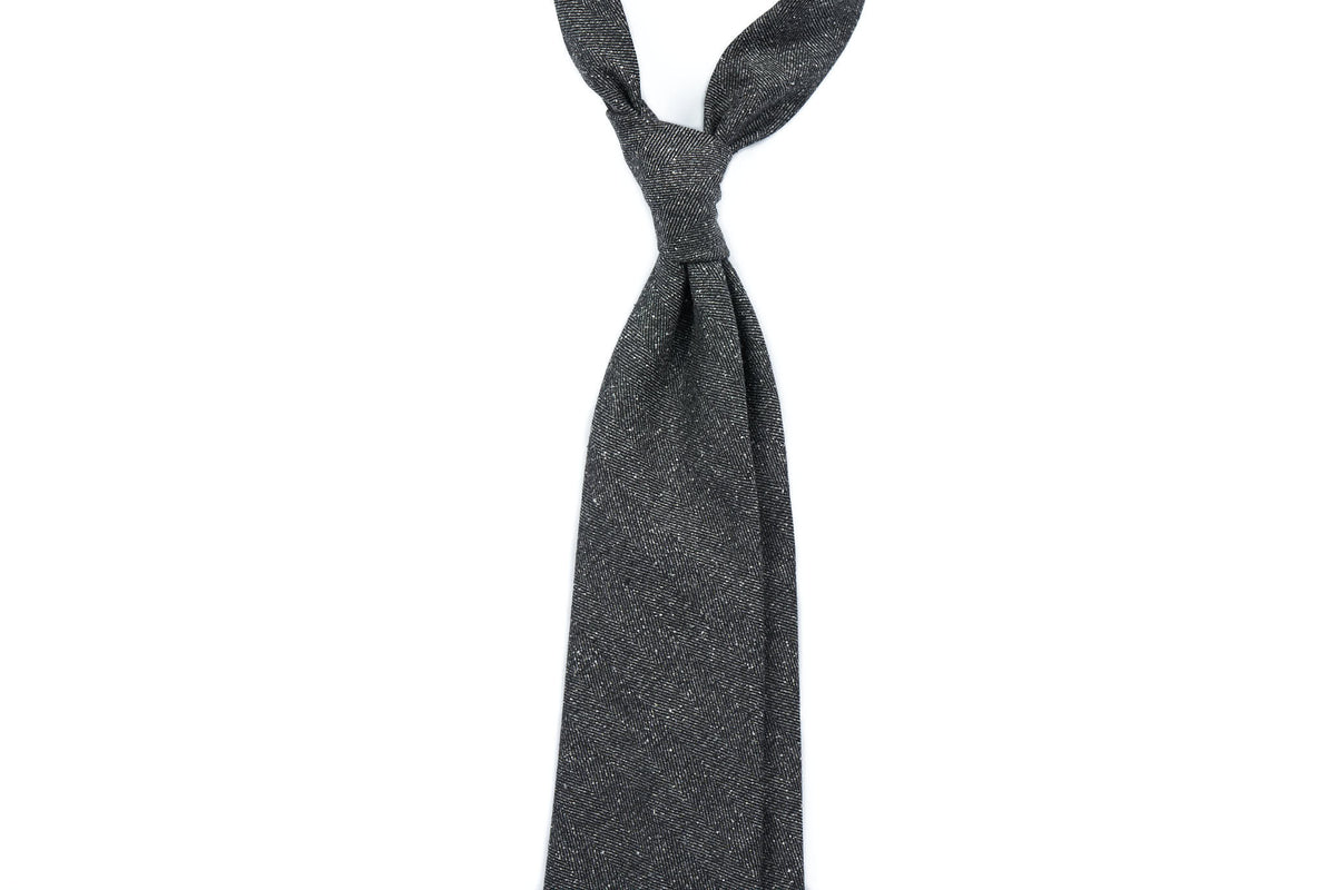 Grey Melange Herringbone Wool Silk