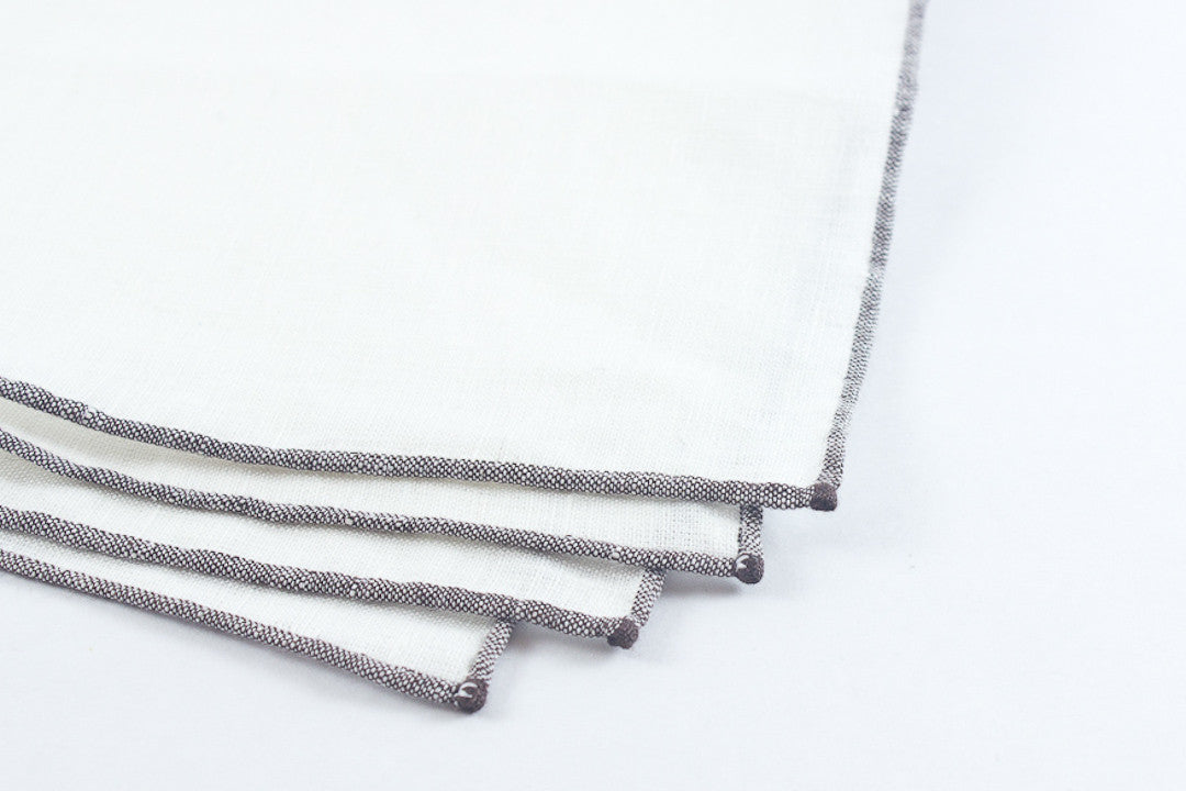 White Linen with Brown Border