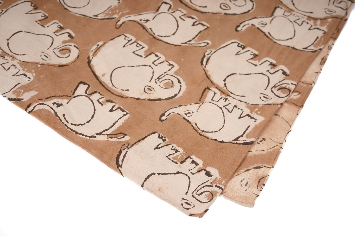 20" x 20" - Latte Elephants Block Print Neckerchief